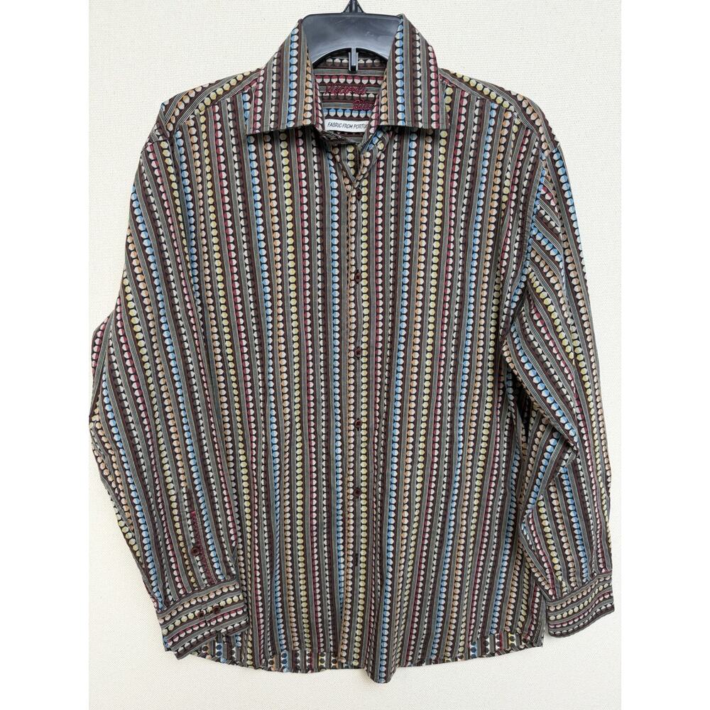 Visconti Men’s Casual Button Up Shirt Sz M Long Sleeve Black‎ Multicolor